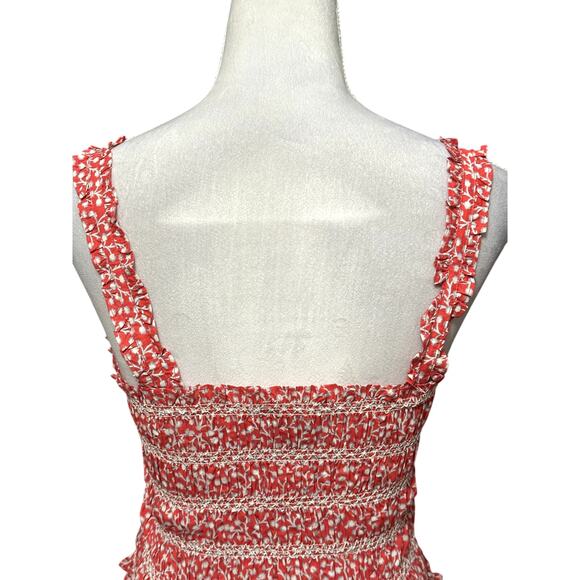 French Connection Smocked Sleeveless Crop Top 100% Cotton Square Neck Red 8 NWT - Picture 6 of 10